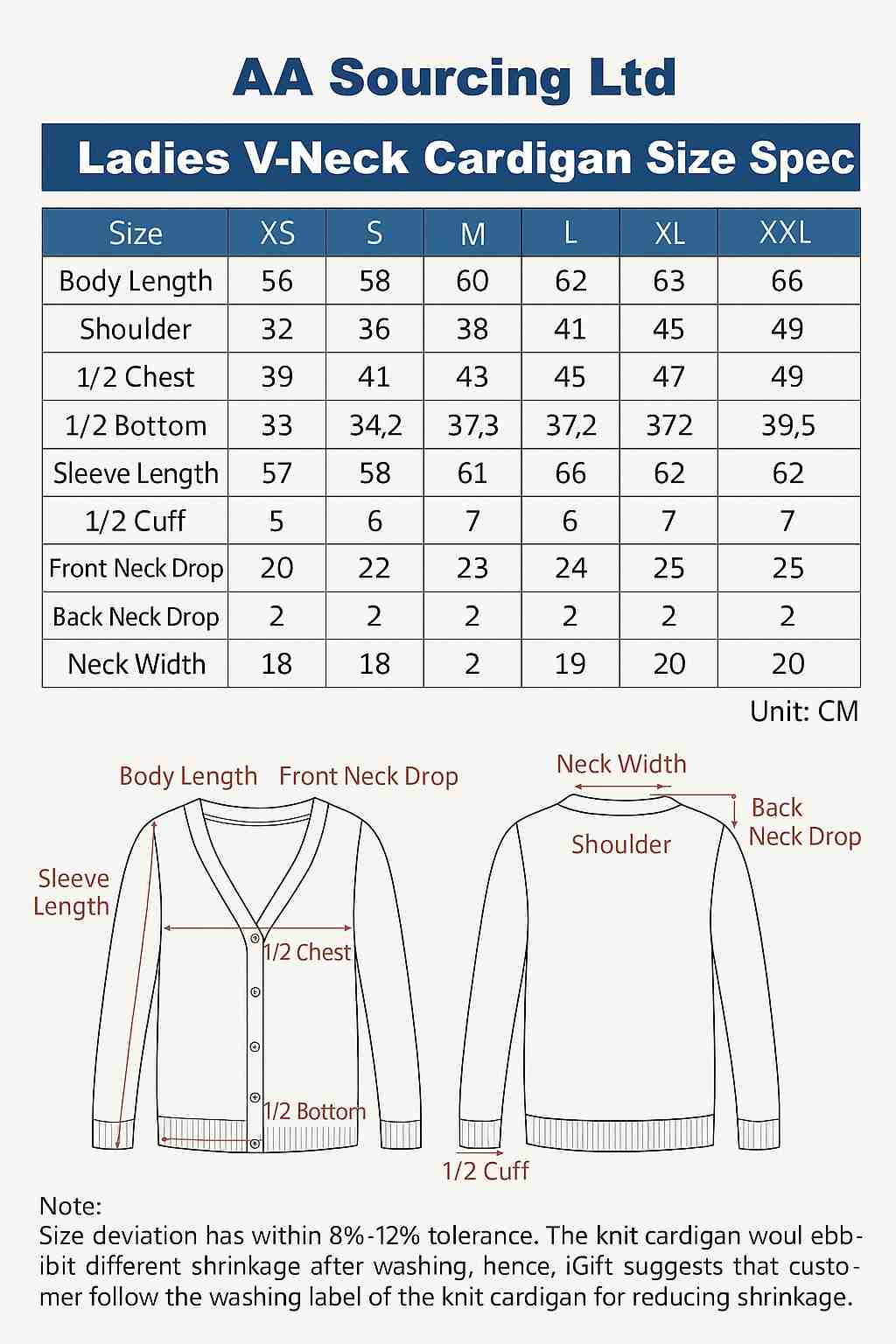 /images/size/main/sweater/womens/V neck cardigan women sweater measurements