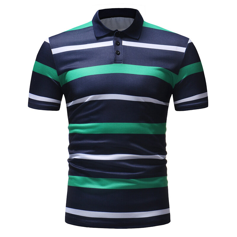Men's Striped Printed Turn down Collar Short Sleeve Cotton Golf Shirt ...